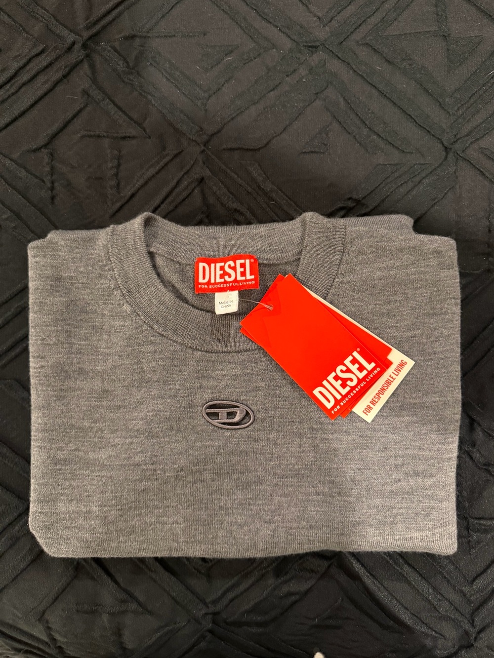 Diesel Gray Crewneck Sweater with Red Tag